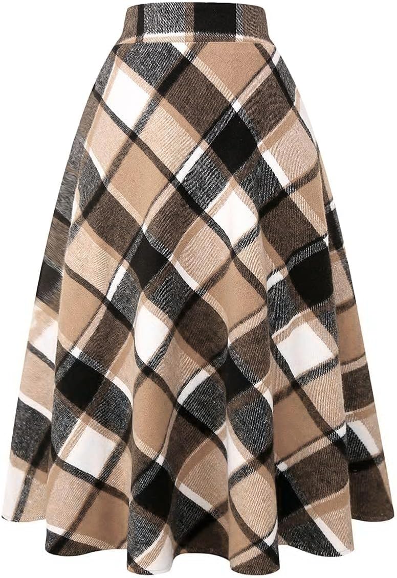 IDEALSANXUN Brown Plaid Winter Midi Skirt women's clothing with real, functional pockets