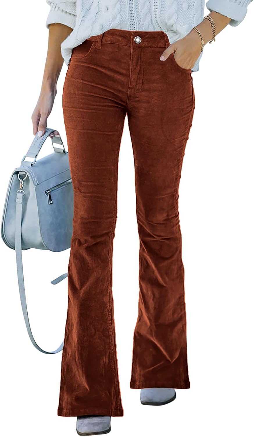 Qazel Vorrlon Brown Corduroy Flare Pants women's clothing with real, functional pockets