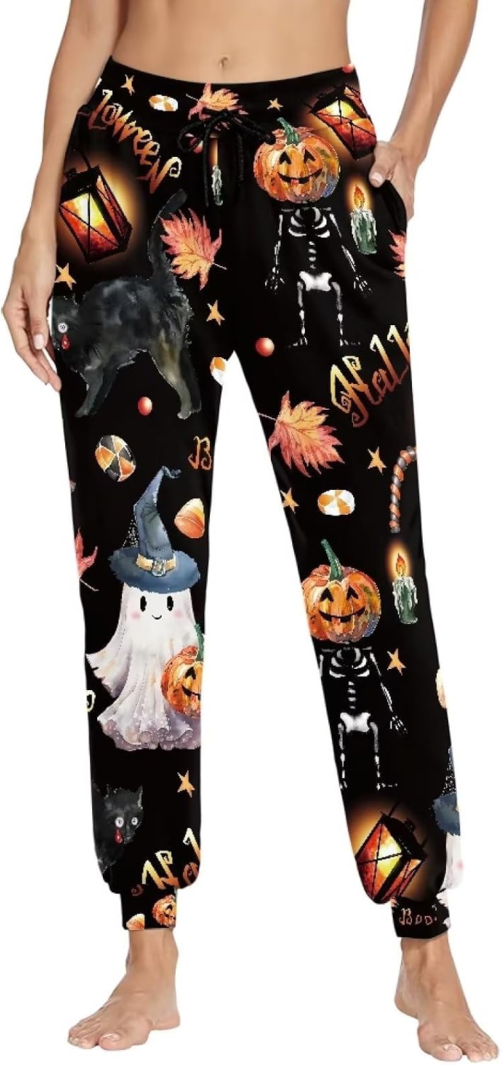 Eheartsgir Pumpkin & Ghost Halloween Joggers women's clothing with real, functional pockets