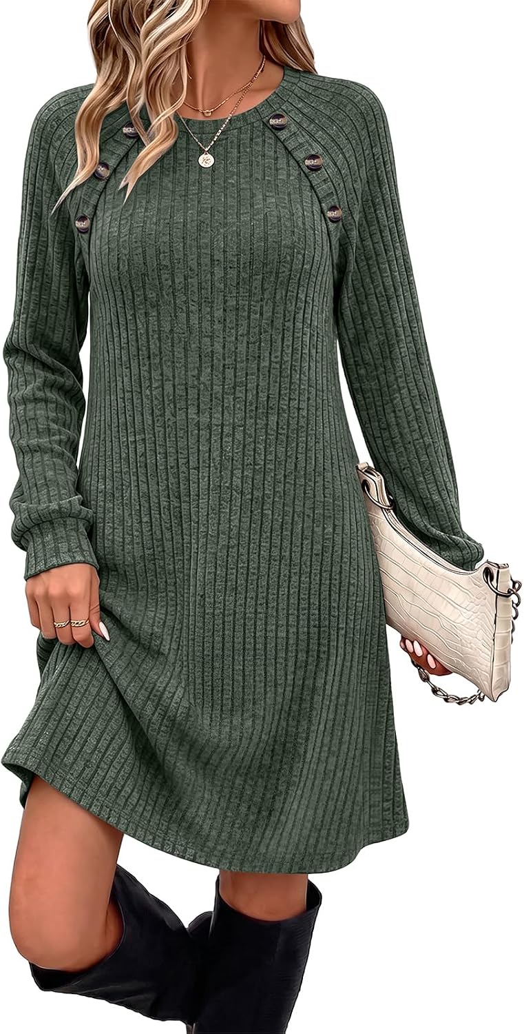 OFEEFAN Forest Green Pocket Knit Dress women's clothing with real, functional pockets