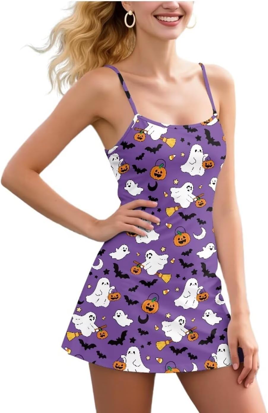 Jekioweii Ghost, Bat & Pumpkin Sport Dress women's clothing with real, functional pockets