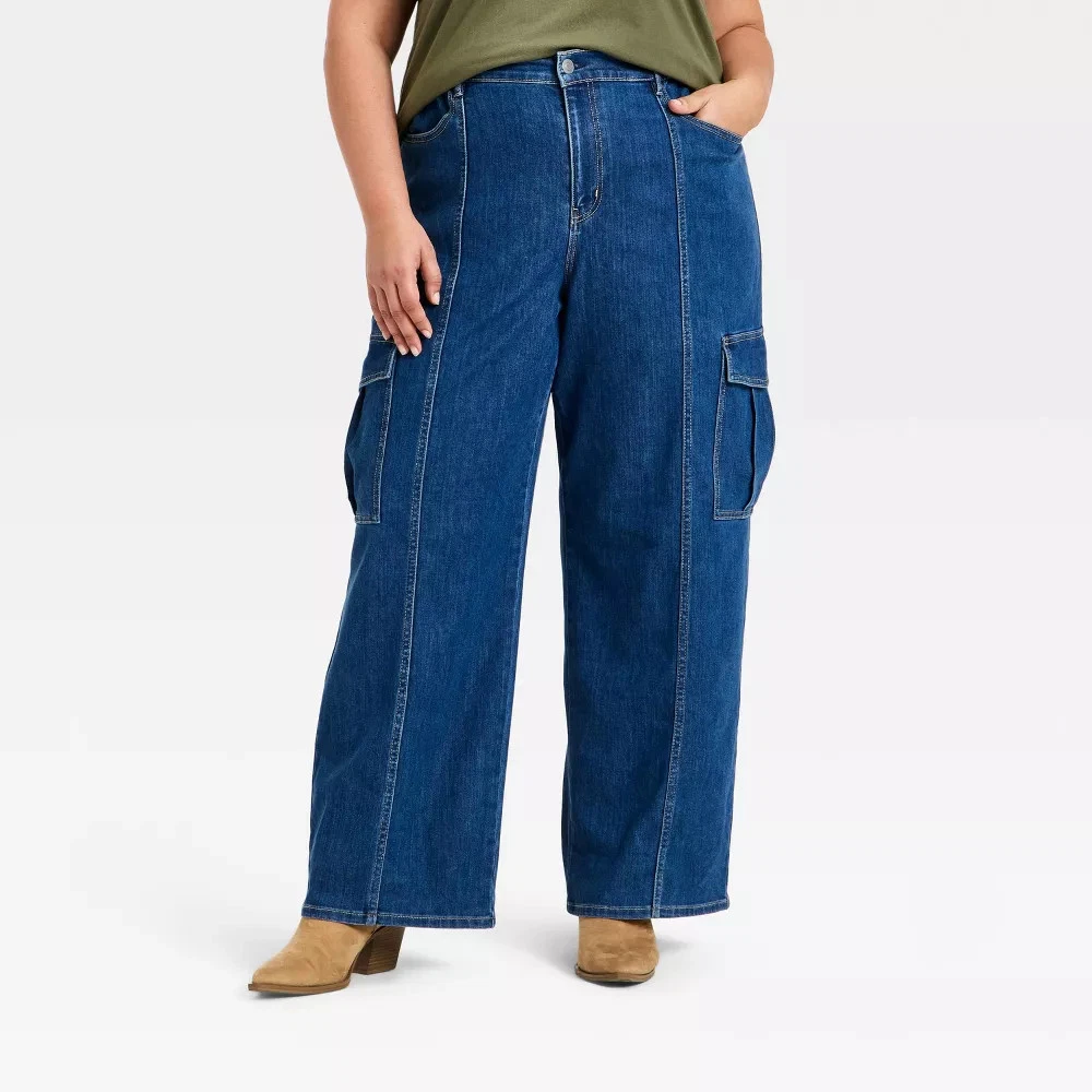 Ava & Viv Baggy Pull-On Cargo Denim Pants women's clothing with real, functional pockets