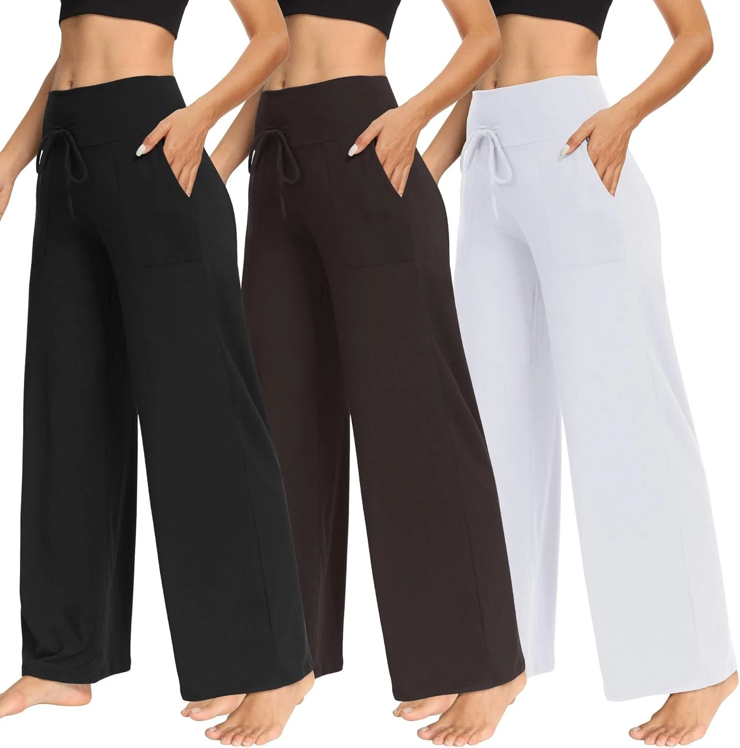 BG Street Style Fashion Three-Pack Wide-Leg Yoga Pants women's clothing with real, functional pockets